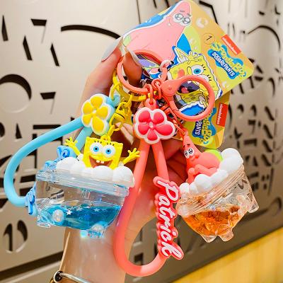 China Genuine Dickmon Sponge Pendant Baby in Oil Bubble Bath Key Chain Patrick Acrylic Floating Quicksand Bottle Liquid Keychains for sale