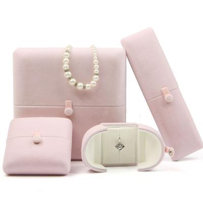 China 2020 Eco-friendly Wholesale Velvet Earring Ring Jewelry Box Custom Logo Printed Pink Jewelry Boxes Earring Box Jewelry Packaging Box jewelry for sale