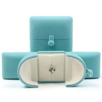 China 2020 Eco-Friendly Box 2020 Double Door Velvet Jewelry Packaging Box Escrow Open Light Blue Jewelry Boxes Ring Earring Earring for sale