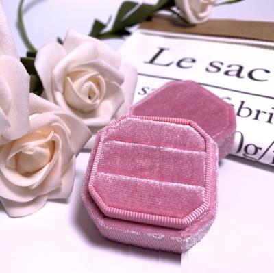 China Wholesale Pink Octagon Jewelry Box Jewelry Color Box Earring Engagement Double Velvet Box Eco-friendly Ring Box for sale