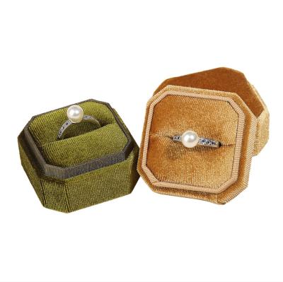 China Velvet Popular Luxury Octagonal Wedding Engagement Double Ring Boxes 2022 Eco-friendly Jewelry Ring Earring Box for sale