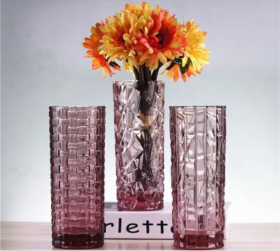 China Weaving Colored Glass Vase / Transparent Desktop Decoration Vase for sale