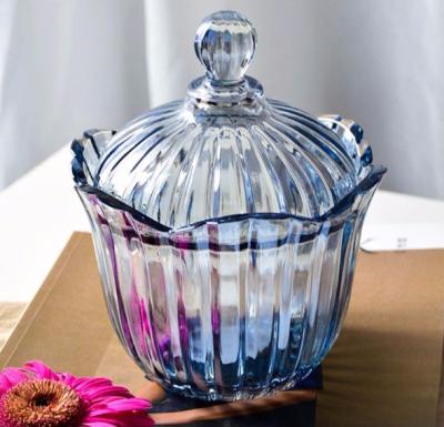 China Blue Glass Candy Jar / KTV Decoration Sugar Bowl With Lids / Glass Bowl for sale