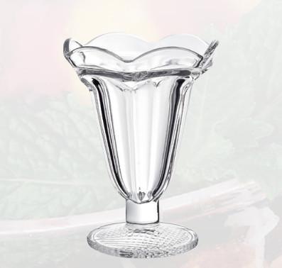 China Transparent Ice Cream Glass Cup Container Flower Shaped Drinking Bar Height 12.4cm for sale