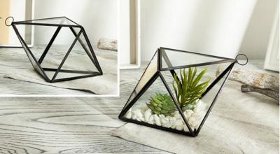 China Geometric Micro Stereoscopic Landscape Glass Hanging Planters / Copper Glass Planter Box for sale