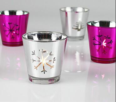 China Silver Electroplating Candle Glass Cups Decorative For Restaurants Churches for sale