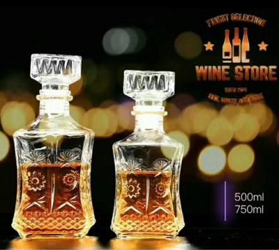 China Stock Glass Decanters Whiskey Glass Bottle Sets 500ml For Drinking Bar Shop for sale