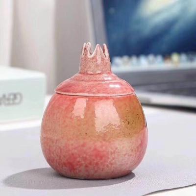 China Pomegranate Shape Colored Ceramic Sugar Jar , Ceramic Tea Jar Gift Box Packing for sale