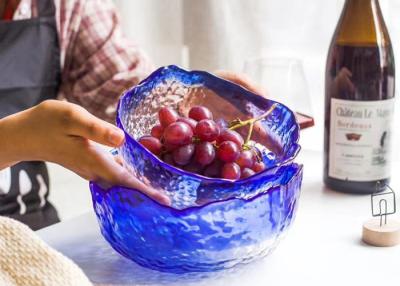 China Heart Shape Blue Glass Fruit Bowl With Gold On Edge / Glass Salad Plates for sale