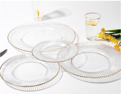 China Gear Shape Transparent Glass Plates For Fruit With Gold Design On Edge for sale