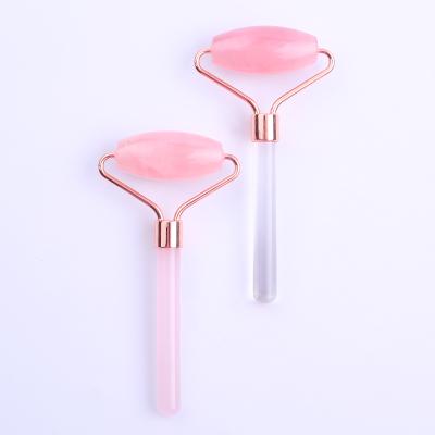 China Face Lift Hot Selling Rose Quartz Jade Resin Jade Roller Single Head Roller Gua Sha Roller Massage Stick for sale