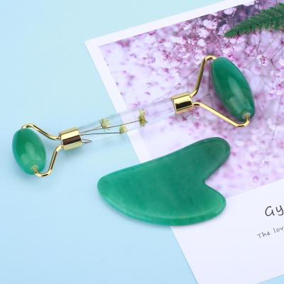 China Hot Selling Facial Green Aventurine Jade Roller Face Lift Massage Wholesale Price and Gua Sha Tool Kit for sale