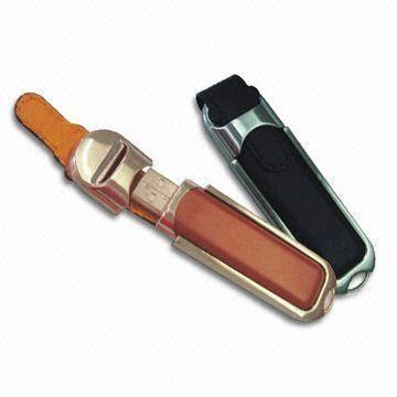 China Brown  Black Leather USB Flash Drive  , Leather Memory Stick 32G  64G  128GB for sale