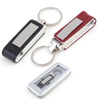 China High Tech Engraved Leather USB Flash Drive , Brown / Black  Leather Usb Keychain for sale