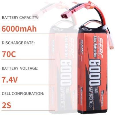 China Soft Toys 2S Lipo Battery 7.4V 6000mAh 70C Pack with Deans T Plug for RC Car for sale