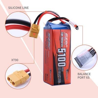 China 6S RC Lipo Toys 22.2V 60C 5100mAh Battery with XT90 Plug for RC Drone Racing for sale