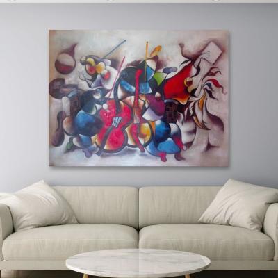 Cina Handmade Abstract Oil Painting On Canvas Color Violin Music Figure Wall Art for Living Room Dec in vendita