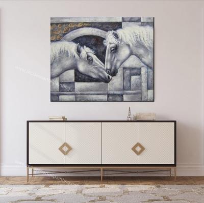 China Modern Horizontal Canvas Horse Painting 100% Handmade Animal Paintings Home Decor Canvas Art for Room Entrance for sale