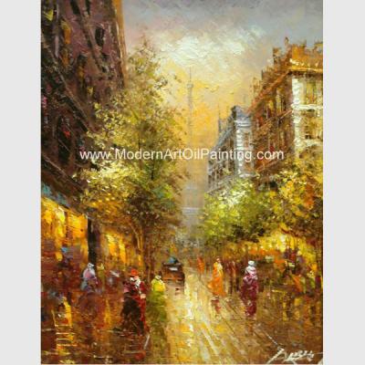 China Impressionism Paris Oil Painting Paris Street Handmade Palette Knife on Canvas for sale