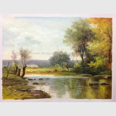 China Impressionist Original Oil Landscape Paintings River Rock Landscaping Handmade On Canvas for sale