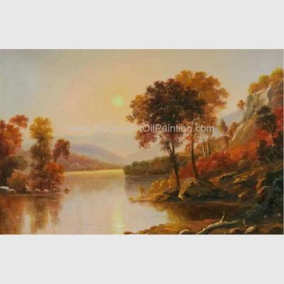 China River Sunrise Original Oil Landscape Paintings Horizontal 50 cm x 60 cm for sale