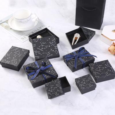 China Recyclable Ring Earrings Necklace Gift Box Constellation Jewelry Packaging Box Black Sky And Earth Cover Gold Jewelry Box for sale