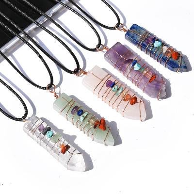 China Other Handmade Metal Wrapped Copper Wire Seven Chakra Natural Healing Crystal Arrow Necklace for sale