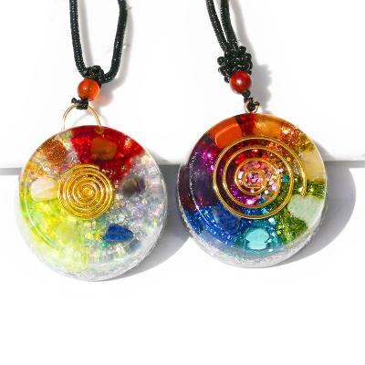 China Other Round Root Adjustable Resin Seven Chakra Energy Converter Necklace Colorful Pendant for sale