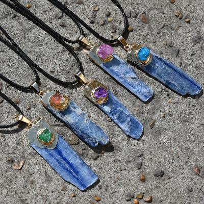 China Irregularity New Natural Kyanite Inlaid Crystal Tooth Necklace Gold Plated Irregular Healing Girls Gift for sale