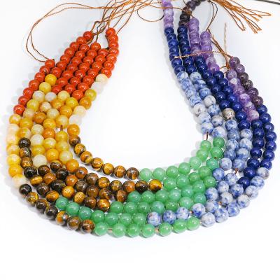 China Wholesale Loose Bead Natural Crystal Seven Chakra Round Loose Beads Semi-precious Stone DIY Making 6mm 8mm for sale