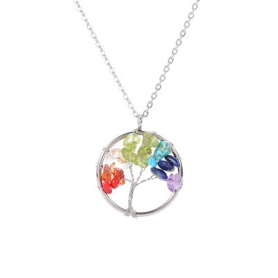 China Lucky Natural Stone Crystal Energy Tree Tree Of Life Seven Chakras Hand Wound Necklace For Life for sale