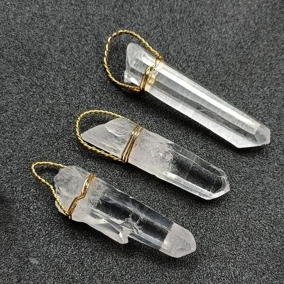 China Original Healing Crystal Stone Winding Clear Quartz Column Hexagon Column Handmade Crystal Pendant Mother's Day Gift for sale