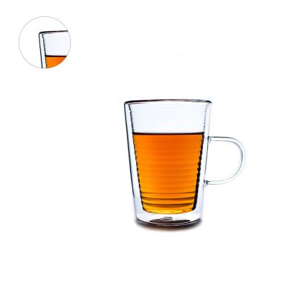 China Sustainable Clear Insulated Double Cup Coffee Mug Glass Insulated Cup With Handle for sale