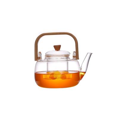 China Viable Clear Borosilicate Glass Teapot Set, Heat Resistant Clear Glass Teapot Bamboo Lid for sale