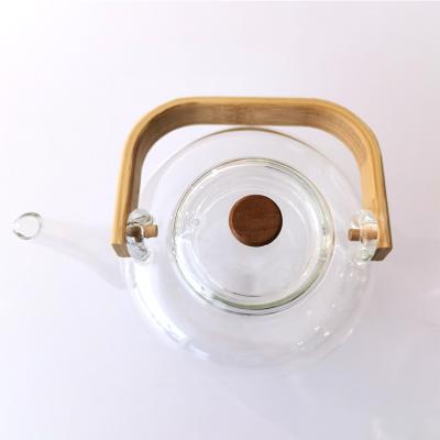 China Viable Clear Borosilicate Glass Teapot Set, Heat Resistant Clear Glass Teapot Bamboo Lid for sale