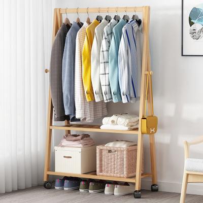 China (Others) Customized100%Natural Adjustable Bamboo Clothes Rack Practical Design Bedroom Coat Rack for sale