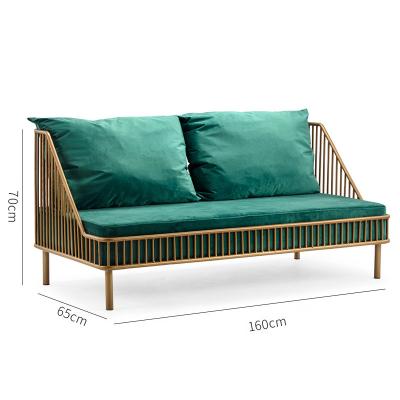 China Other Dark Green Modern Gold Design Luxury Stainless Steel Frame I Shaped Living Room Sofas Single Double Seat Triple Velvet Sofa Set for sale