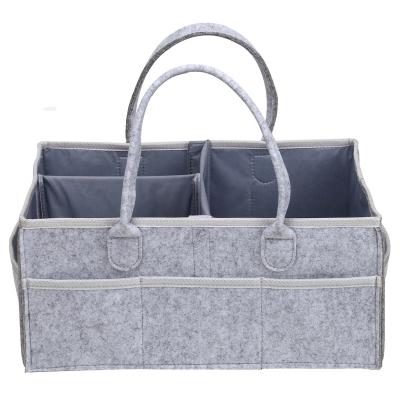 China Portable Thick Felt Cart Hanging Nursery Eco Friendly Water Resistant Diaper Bag Leather Felt Organizer Bag Nappy Storage Bag for sale