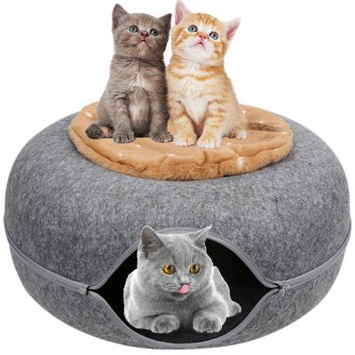 China Hot Selling Breathable Cat Room Furniture Felt Cave Nepal Bed Cat Soft Nest Beds Pet Ware With Cushion Mat Customized for sale