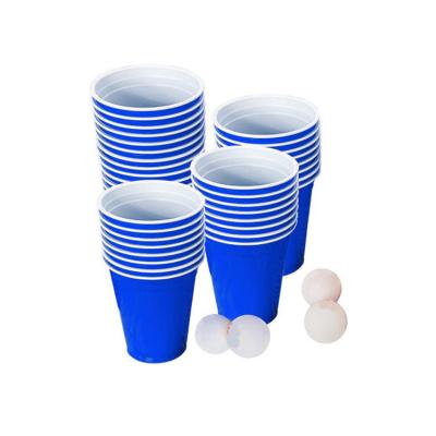 China Stocked 24 Blue + White Custom Beer Pong Cups 16oz PS Logo Beerpong Printed Blue Cups 4 Balls for sale