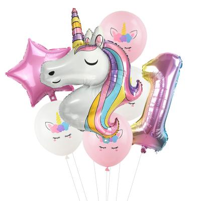 China Unicorn Party Balloons Unicorn Birthday Party Decoration 7Pcs/lot Rainbow Number Balloon Kids Birthday Party Baby Shower Globos for sale