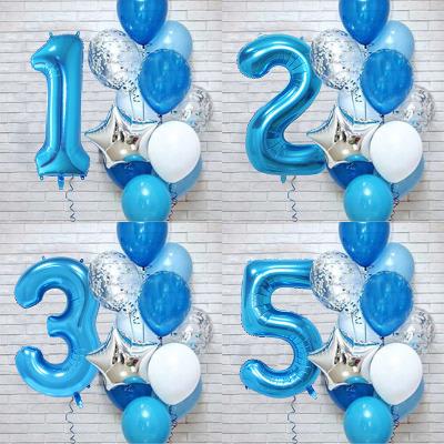 China Party Decoration 12Pcs/set Blue Number Foil Latex Balloons For Kids Birthday Party Decoration One 1st Year Birthday Boy Decor Baby Shower Balloon for sale