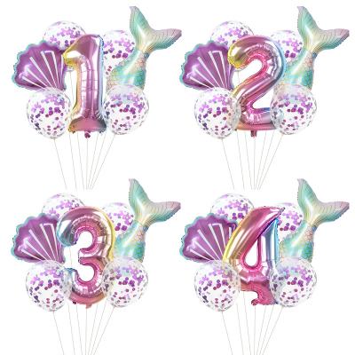 China Party Decoration Mermaid Party Little Balloons Number 32inch Foil Balloon Kids Birthday Party Decoration Supplies Baby Shower Decor Helium Globos for sale