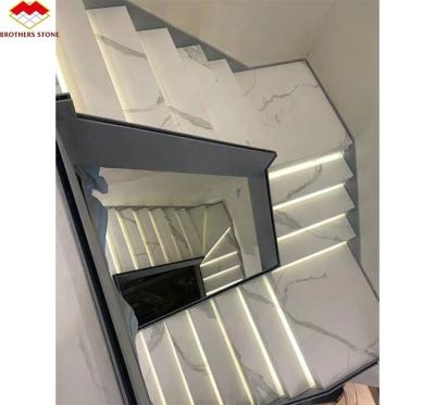 China Modern Design Style Straight Stair Customized Luxury Artificial Marble Staircase for sale