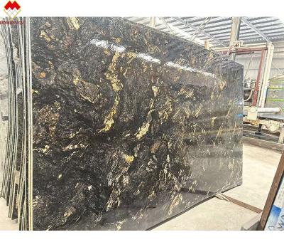 China Luxury Modern Polished Black Gold Veins Quartzite Stone Brazil Natural Cosmic Black Granite Vanity Top Kitchen Bathroom Villas for sale