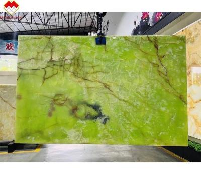 China Beautiful Emerald Green Onyx Marble Slab Natural Green Onyx Stone Red Veins Backlit Onyx Wall Cladding Countertop Natural Stone for sale