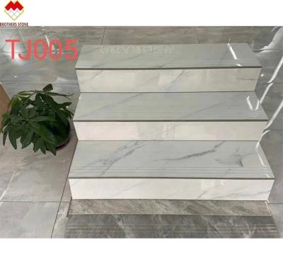 China Modern Design Glazed Polished Porcelain Stair Tiles Prices Stone Imitation Texture for sale