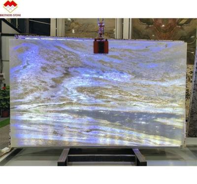 China Fantasy Blue Marble Vanity Top Countertop Table OEM Custom Blue Crystal Quartz Stone for sale