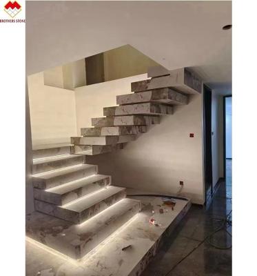 China Customized Matte Surface Finishing Popular MOHS 6-7 Hardness Sintered Stone Stair Case for sale