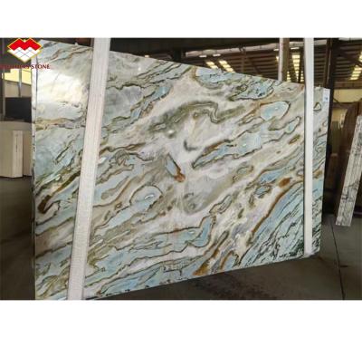 China Maldives Blue Luxury Stone Translucent Polished Big Slab for Hotel Dining Table Set for sale